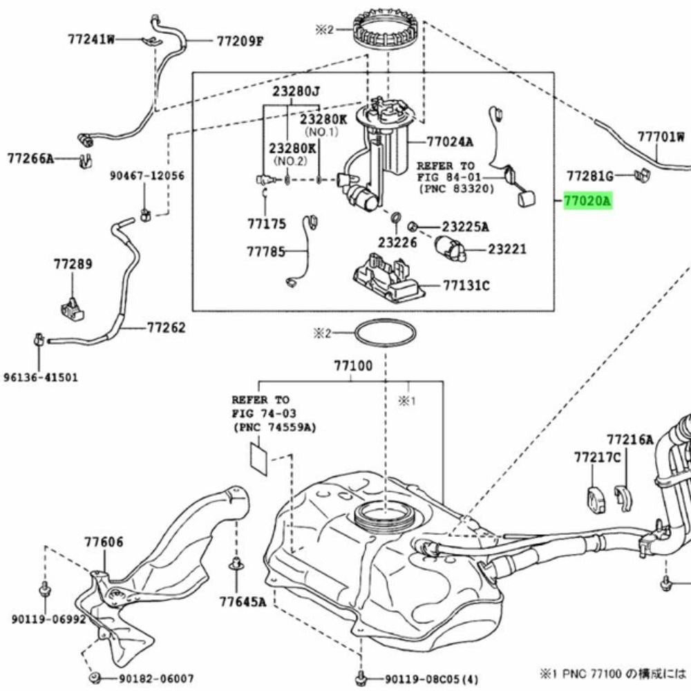 Toyota Aqua NHP10 fuel suction pump installation diagram, part number 77020-52440