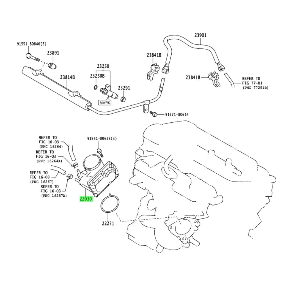 Toyota Aqua NHP10 throttle body installation diagram, part number 22030-47040