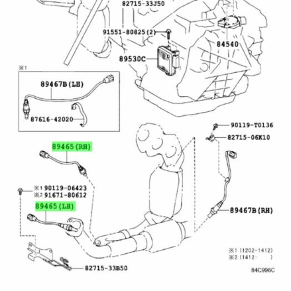 Toyota Camry oxygen sensor installation diagram for MCV20, GSV40, ACV40 models