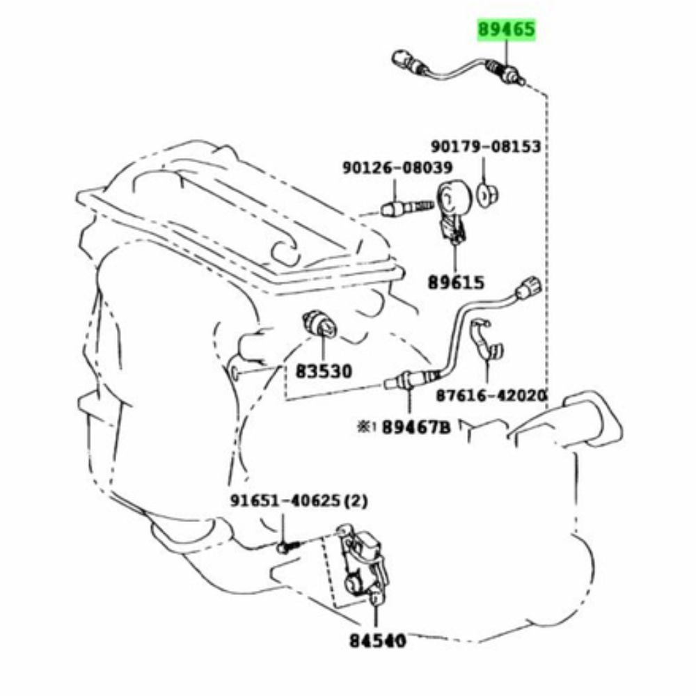 Toyota RAV4 ACA31W ACA36W ZSA30 ZSA35 oxygen sensor installation diagram, showing exhaust manifold and catalytic converter positions for 89465-42170, 89465-42240, and 89465-42220