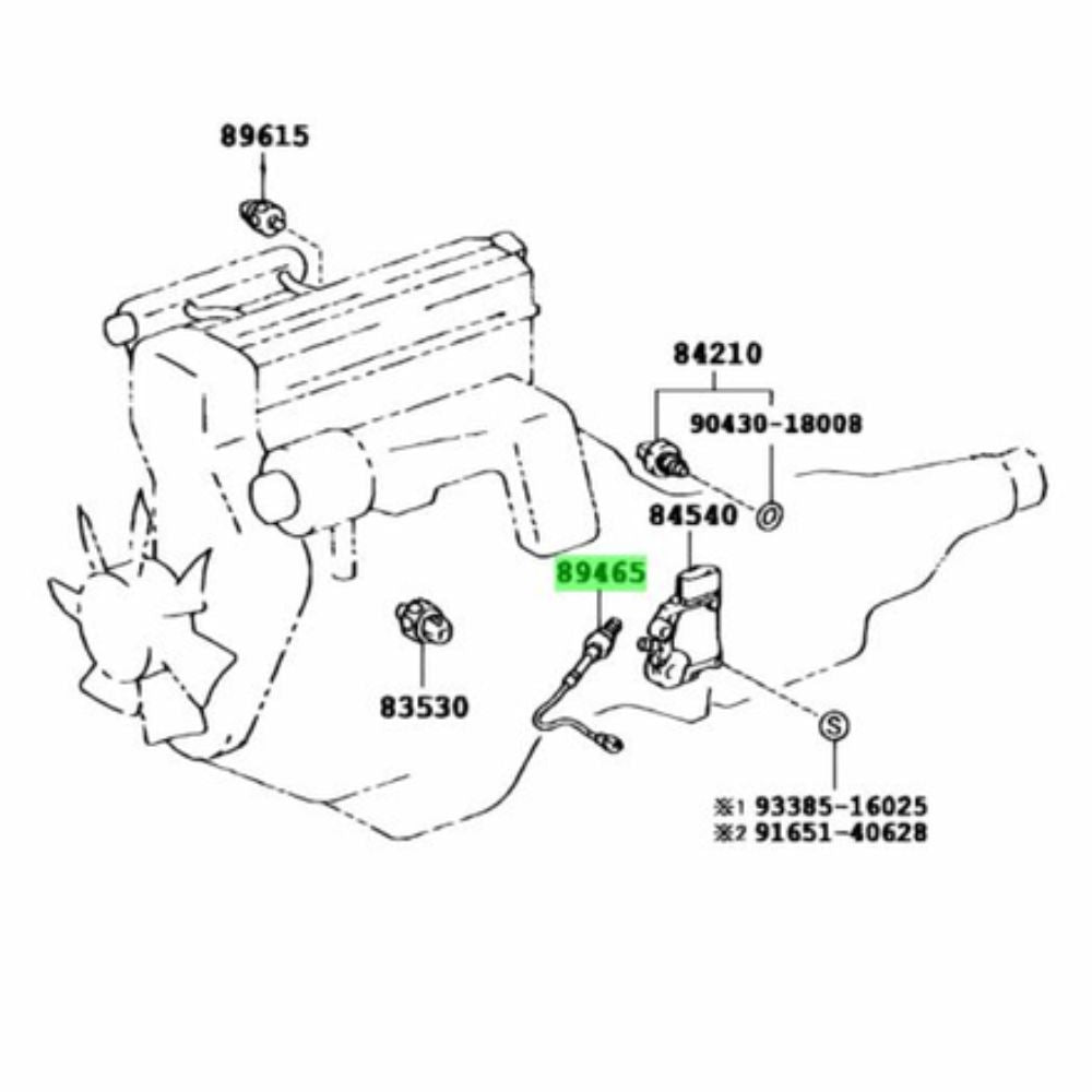 Toyota Townace Noah KR42 KR52 oxygen sensor installation diagram, part number 89465-58010