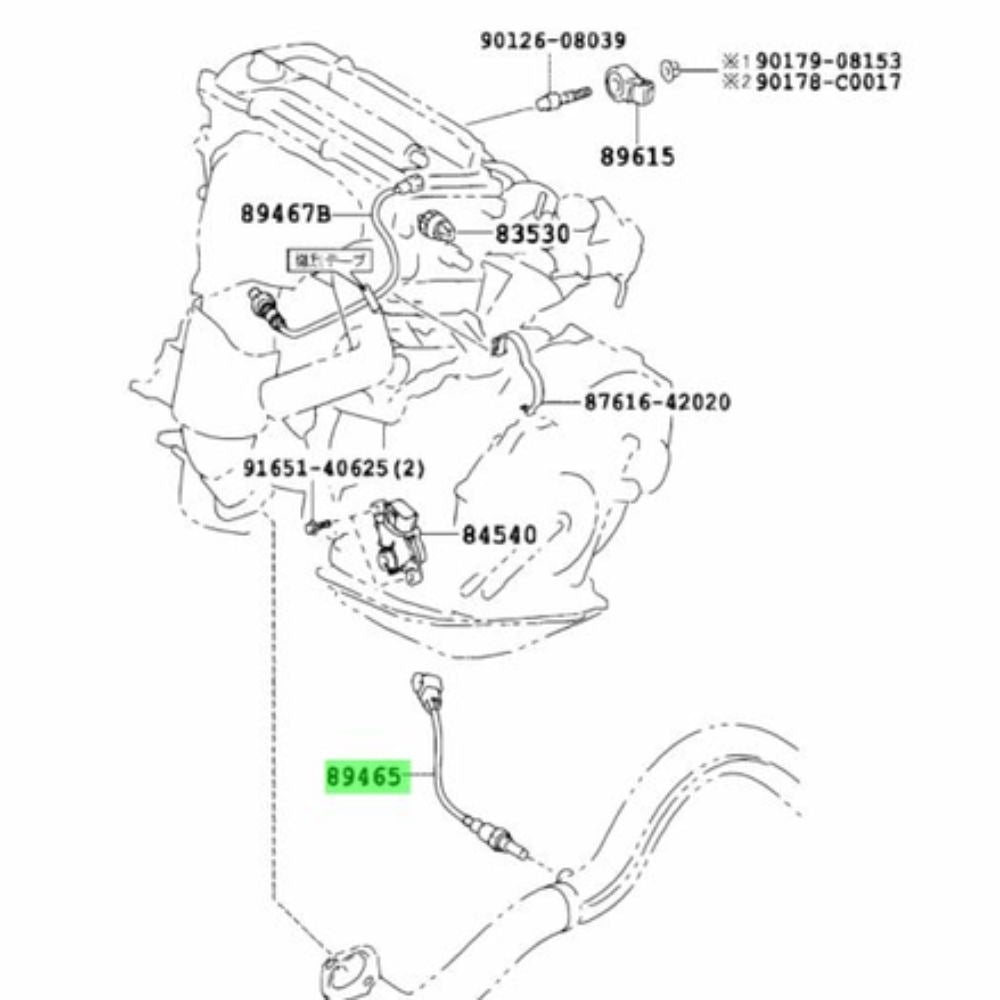 Toyota Vellfire ANH20W ANH25W oxygen sensor installation diagram, part numbers 89465-28400 and 89465-58140