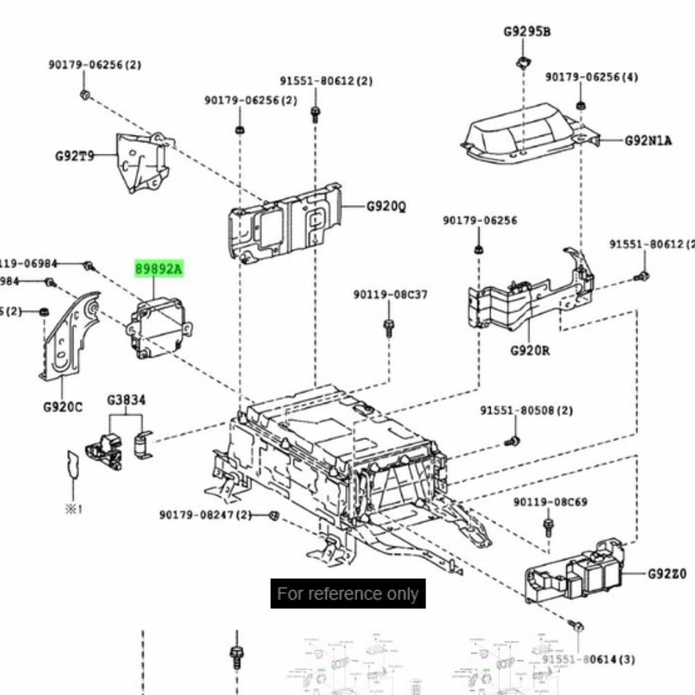 Toyota Aqua NHP10 battery voltage sensor installation diagram on hybrid battery pack, part number 89892-52011