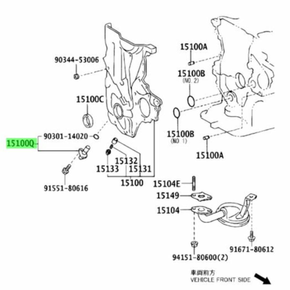 Toyota Aqua NHP10 crank position sensor installation diagram, part number 90919-05087