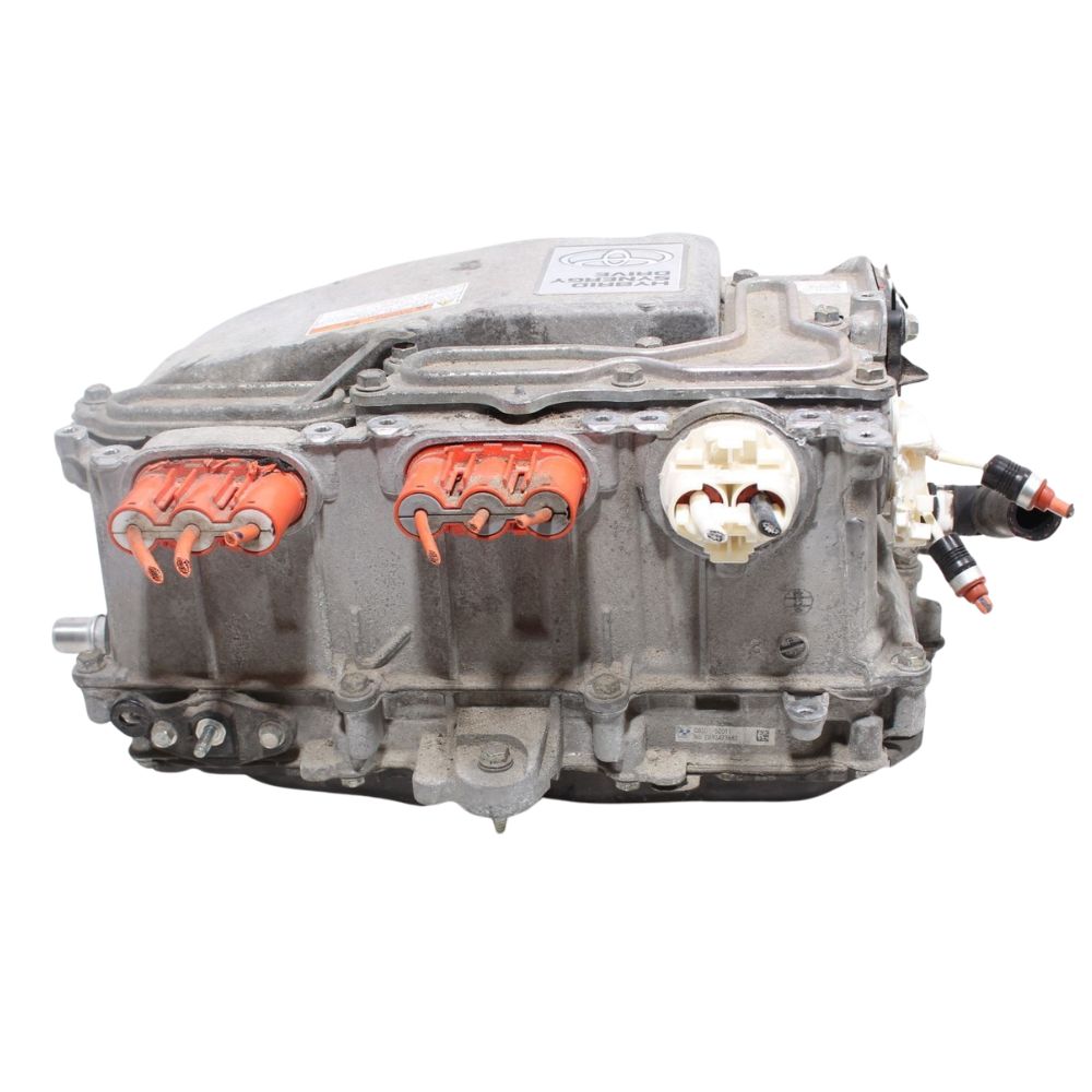 Closeup of Toyota Aqua hybrid inverter high-voltage connector and terminals, part G9200-59015