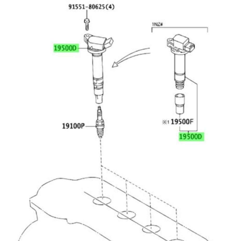 Toyota Aqua NHP10 ignition coil installation diagram, part number 90919-02265
