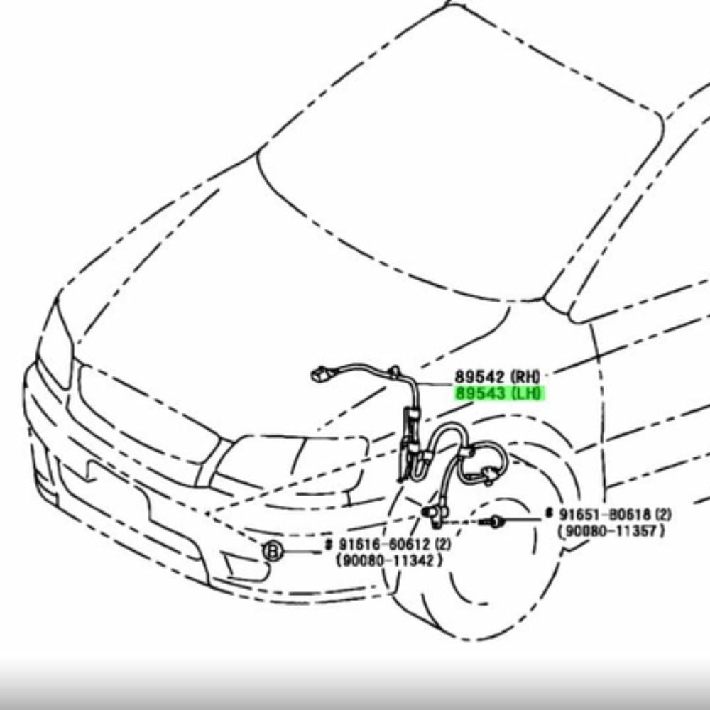 Toyota Sienna ABS sensor installation diagram for MCL10L, MCL20L, MCL25L showing front right and front left positions