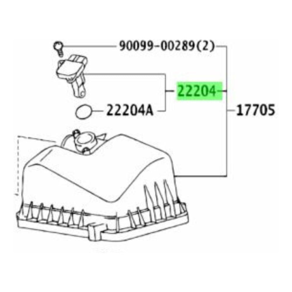 Toyota Vitz SCP10 SCP90 mass air flow sensor installation diagram, part number 22204-0C020